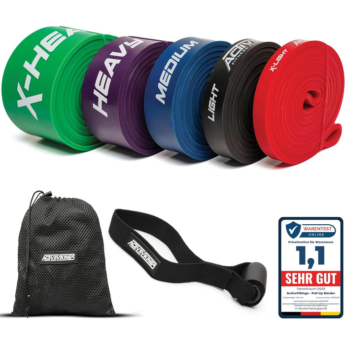 Резинки для фітнесу: еластичні стрічки для тренувань, фітнес-стрічки для калістеніки та домашнього спортзалу (в наборі з сумкою, дверним анкером та електронною книгою)
