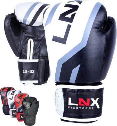 Боксерські рукавички LNX Level 5 16 Oz чорні/білі для кікбоксингу, боксу, муай-тай, K1, MMA, тренувань і спарингів для чоловіків та жінок