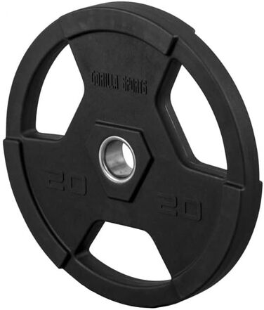 Олімпійські диски для штанги GORILLA SPORTS 1,25-25 кг, тригрип, 50 мм, пластик, чорні