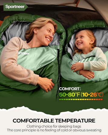Сплячий мішок Outdoor Sportneer для дорослих та дітей - легкий спальний мішок для кемпінгу, піших прогулянок, 220x80 см, зелений + світло-зелений