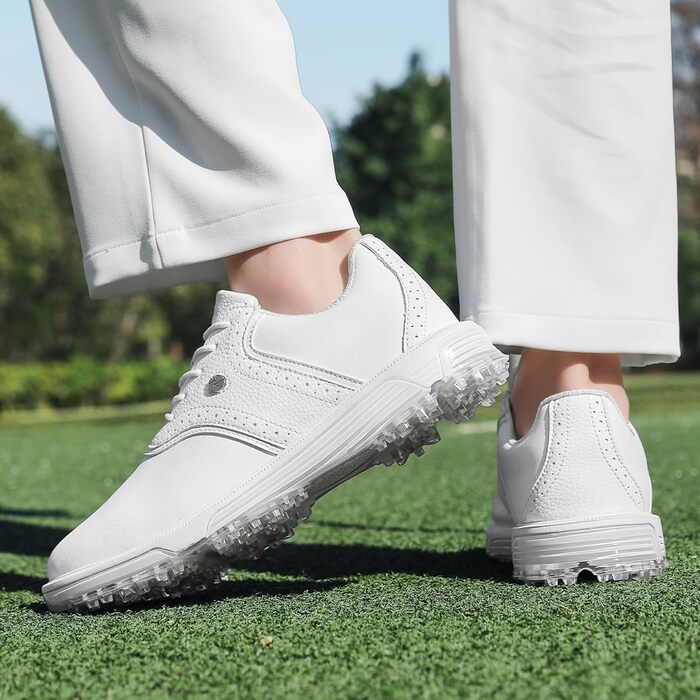 Гольф-взуття чоловіче ULTIANT водонепроникне, без шипів, класичне, зручне, кросівки для гольфу, тренувальне взуття (білий, 47 EU)