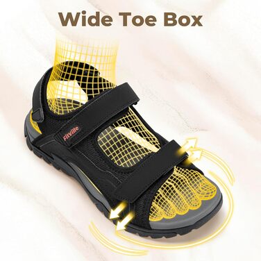 Чоловічі сандалі FitVille Wide для трекінгу та активного відпочинку, шкіра, чорні, 47 EU, з липучкою для широкої ноги