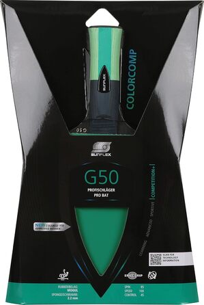 Sunflex Color COMP G50 – професійна ракетка для настільного тенісу, анатомічна ручка, ITTF сертифікований зелений наклад, для змагань та клубів