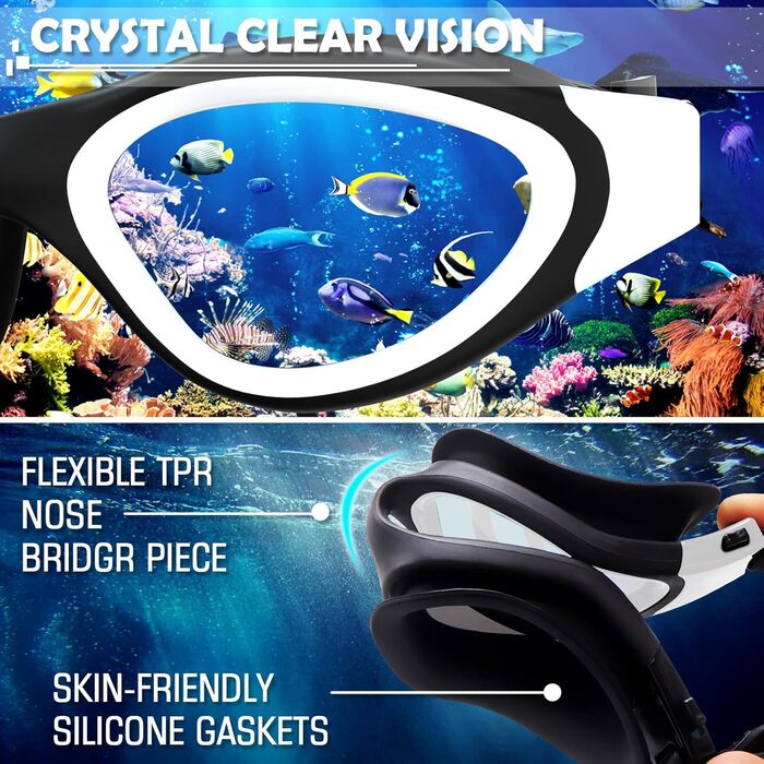 Окуляри для плавання Winline Polarized/Non-Polarized для дорослих та підлітків, антизапітніння, захист від УФ, водонепроникні, чітке бачення, легке регулювання, м'які носові упори, синьо-чорний/синій поларизований дзеркальний об'єктив (PC-All Black/Non-po