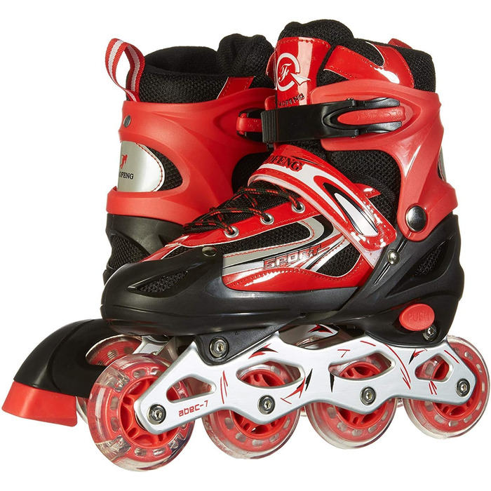 Дитячі ролики Kinder Inlineskates, розмір регулюється, світлові колеса, 4 розміри, 3 кольори (червоний, L (38-41))