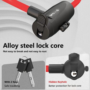 Замок для велосипеда 120см/12мм, високий рівень безпеки, кабельне spiralkabelschloss, 2 ключі, захист від крадіжки для велосипеда, триколісного велосипеда, мотоцикла, скутера (червоний)