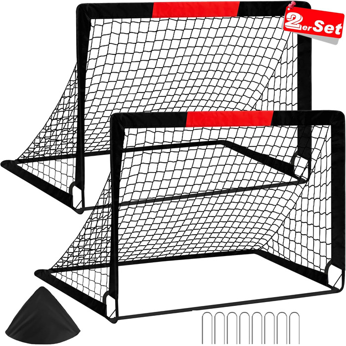 Дитячі футбольні ворота Pop Up, 2 шт. - ідеальні для гри в саду та на вулиці. Чорні, розмір 120x90x90 см, з сумкою для перенесення
