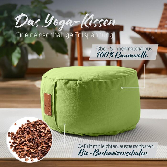 Йога-боулстер Rundes 30см x 15см | Знімний чохол | Наповнювач: органічна гречка (KBA) | Для Інь-йоги та медитації