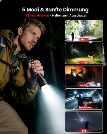Ліхтарик тактичний Shadowhawk LED 1,000,000 LM, 50W, 1000м, IP67, з LCD-дисплеєм, чорний - для виживання, кемпінгу, активного відпочинку