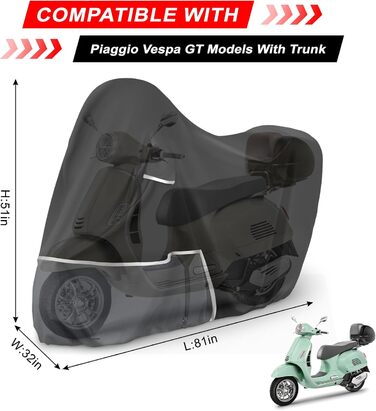 Водонепроникний чохол для моторолика Piaggio Vespa GTV GTS GT 60/125/200/250/300 з кофром, тканина 420D Oxford, чорно-сірий
