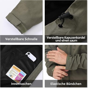 Чоловіча куртка Softshell Huayuzh водонепроникна та вітрозахисна, дихаюча outdoor куртка-вітровка для походів та кемпінгу, колір армійський зелений, розмір XXL