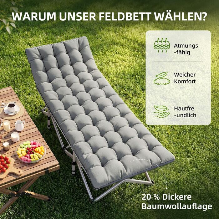 Ліжко похідне розкладне Feldbett XXL 7 зон, 250 кг, Oxford 1200D, кут нахилу 15°, сіре (2 шт)