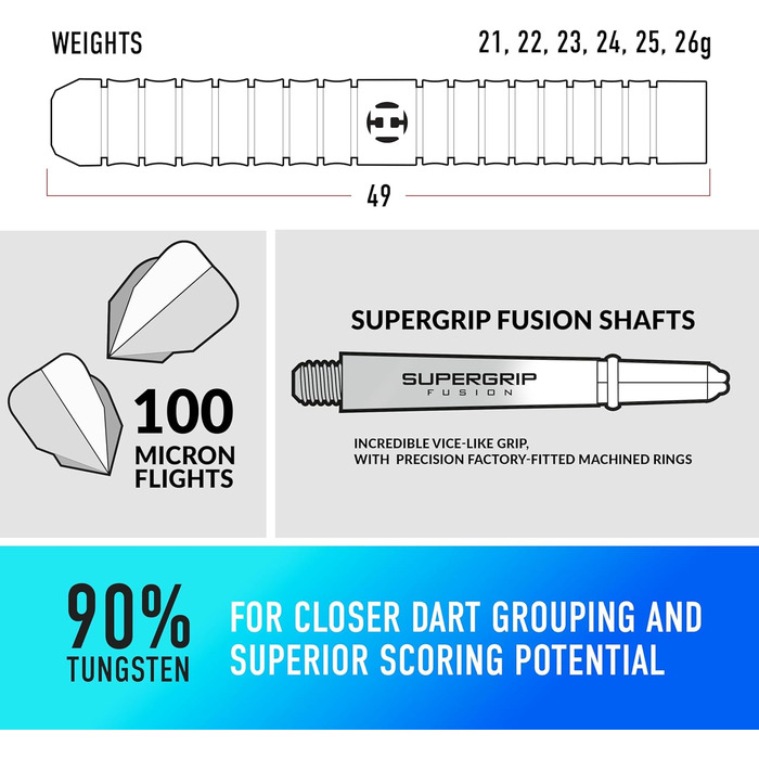 Дарти Harrows Pulse 90% Tungsten - сталеві дротики з кейсом 21/22/23/24/25/26г + Supergrip Fusion та Prime Flights