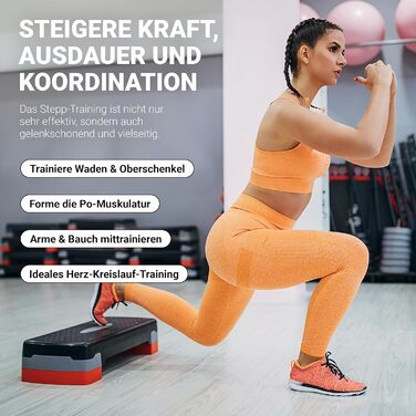 Фітнес степ-платформа MSPORTS для дому, регульована висота, чорна, з плакатом вправ та безкоштовним додатком