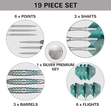 Професійний набір дротиків Target Rove Swiss Point 90% вольфрам, 23 г, зелено-сріблясті, сталевий наконечник, інструмент у комплекті