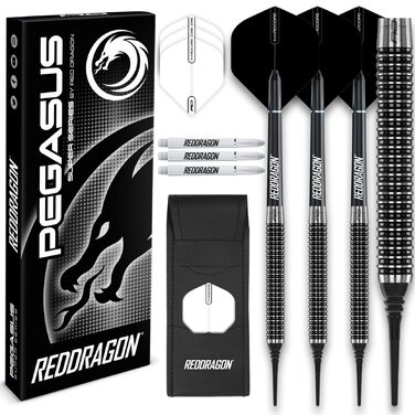 Дарти RED DRAGON Pegasus Tungsten 18/20г - Набір м'яких сталевих дротиків з чорними стеблами та пір'ями