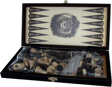 Набір шахів 3 в 1 Abio: шахи, шашки, нарди. Дерев'яне шахове поле 35,5x35,5 см. Якісний, складаний набір для дорослих.