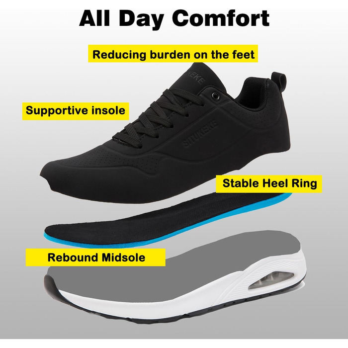 Кросівки для чоловіків Situkeke: бігові, для занять спортом, прогулянок та фітнесу (чорно-білі, 42 EU)