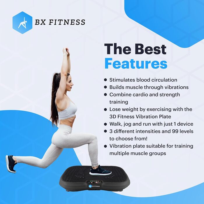 BX Fitness 3D вібраційна платформа для кардіо та силових тренувань, чорна