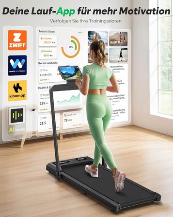 Тренажер для дому 2-в-1 Laufband Klappbar: складаний біговий килимок з нахилом 10%, потужність 3.0PS, LED-дисплей, для дому та офісу, до 145 кг, чорний з ручками