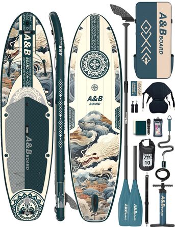 Надувний SUP-борд ABBOARD 335 см для двох осіб, зелений – комплект з преміум аксесуарами, вантажність 200 кг
