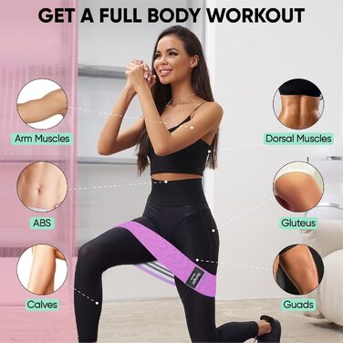 Стрічки опору для фітнесу [3 шт.] для сідниць та стегон, антиковзкі фітнес-стрічки для жінок/чоловіків, силові тренування, йога, пілатес (Чорний, фіолетовий, зелений)