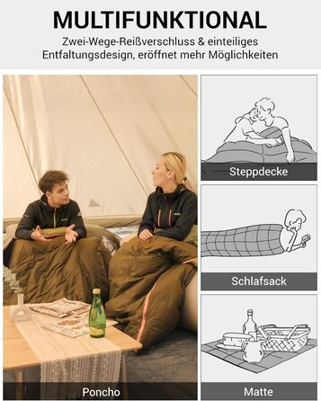 Сплячий мішок KingCamp для дорослих, 3 в 1, XXL, бавовна, фланель, теплий, знімний ковдру, Coldmaster (1200г)