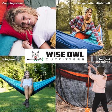 Гамак для кемпінгу Wise Owl Outfitters – односпальний або двоспальний, для дому та відпочинку на природі, з сумкою для зберігання, аксесуари для рюкзака та подорожей (Блакитний, SingleOwl)