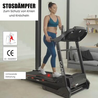 Бігова доріжка CARE FITNESS Jog Runner з регулюванням нахилу та складною конструкцією – до 18 км/год, 18 рівнів нахилу, 25 програм