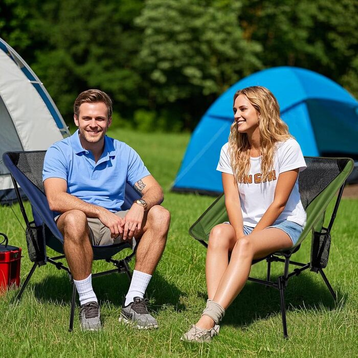 Складний туристичний стільчик Hochlehner з підголівником, 150 кг, ультралегкий, портативний, з кишенями та сумкою для кемпінгу, пляжу, відпочинку на природі та піших прогулянок (Indigoblau)