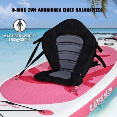Надувний SUP-борд ZealWe для станд-ап паділбордингу (SUP), 320/335 см, комплект з аксесуарами (алюмінієве весло, рюкзак, насос), до 150 кг, рожевий