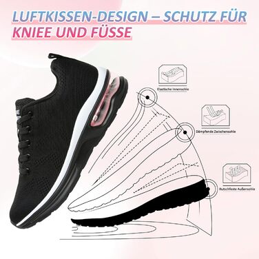 Жіночі кросівки для фітнесу та бігу Laufschuhe (42 EU, чорно-білі) з амортизацією та підтримкою стопи
