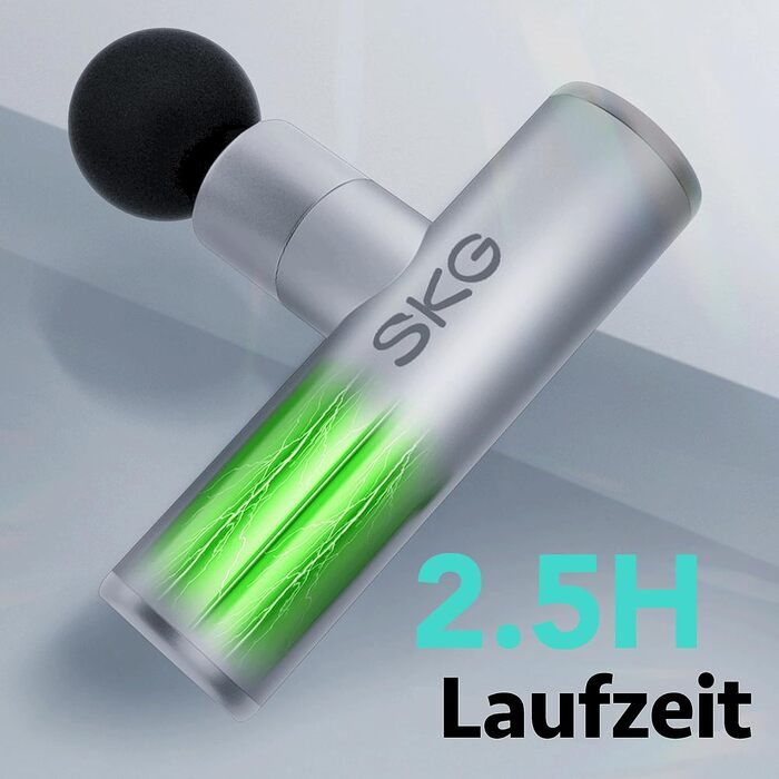 Масажний пістолет SKG F3 Lite Mini, 4 режими, 4 насадки, 3200 об/хв, USB-C, сріблястий