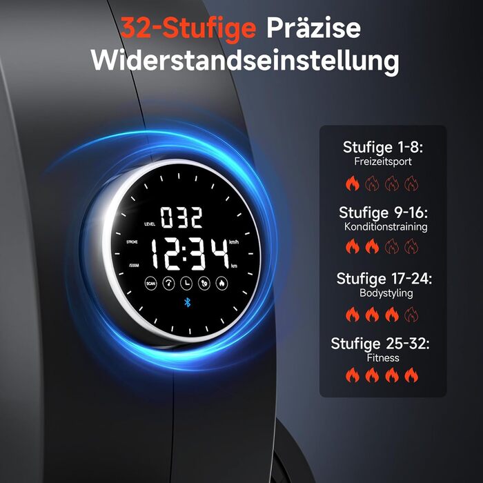 Гребний тренажер Wenoker з магнітним опором, для дому, 32 рівні навантаження, LCD-монітор, 160 кг, з мобільною APP