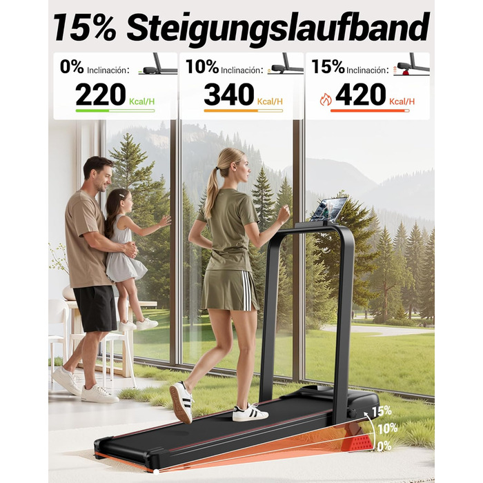 UMAY Бігова доріжка з нахилом 15%, біговий килимок для дому, складаний, з трійною амортизацією та пультом дистанційного керування, максимальне навантаження 136 кг, нахил 15%