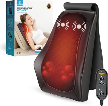 Подушка для масажу шиї COMFIER Shiatsu з підігрівом, 3D масажер для спини та шиї, масажна подушка для офісного крісла, подарунок для чоловіків і жінок, темна