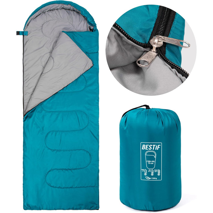 Сплячий мішок BESTIF для кемпінгу та відпочинку на природі. Легкий, водонепроникний, літній спальник 210x75cm, турквіс