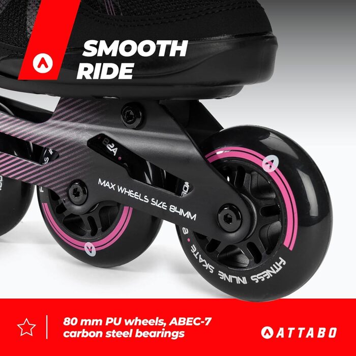 Ковзани жіночі ATTABO Bliss, 37-42 EU, регульовані, з алюмінієвою пластиною та колесами 80 мм, PU-підшипники ABEC-7