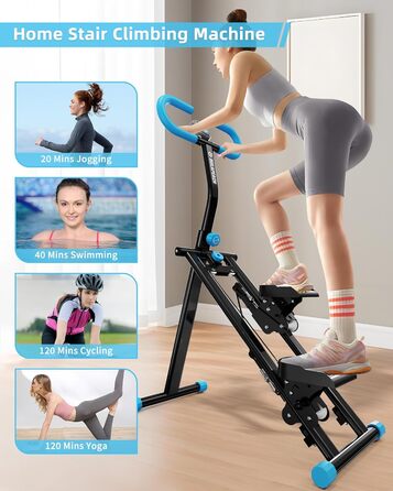 Вертикальний тренажер для кардіо, сходиця для дому, вертикальний альпініст з LCD-дисплеєм, 3 рівні складності, блакитний