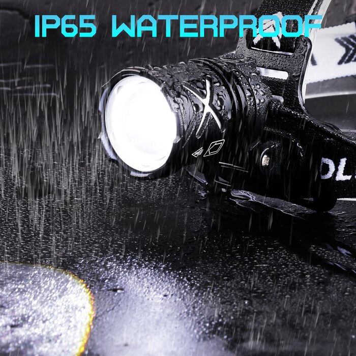 Ліхтар на голову LED акумуляторний, ліхтар червоного світла 15000 люмен з 4 режимами, водонепроникний, з регульованим фокусом та заднім світлом, 90° регульований, для бігу, кемпінгу, надзвичайних ситуацій