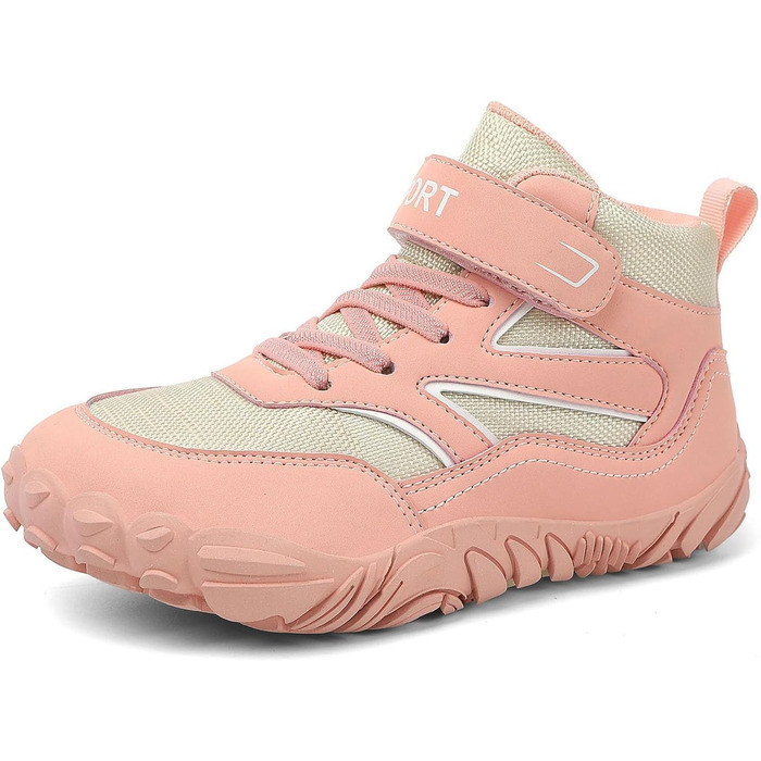 Дитячі трекінгові черевики для ходьби та туризму. Водонепроникні кросівки для дівчаток та хлопчиків. Зручні та легкі черевики на липучці. Розмір 33 EU, колір рожевий.