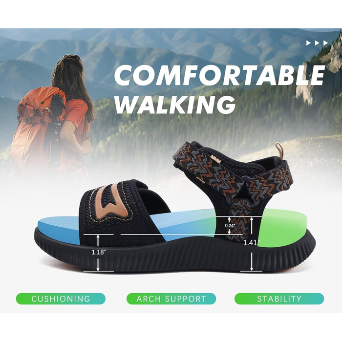 Зручні трекінгові сандалії KuaiLu для жінок: ортопедичні, для плоскостопія, піші прогулянки, літо, відкриті пальці, регульовані, чорний, коричневий