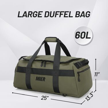 Спортивна сумка-рюкзак MIER 60L для подорожей та фітнесу, містка дорожня сумка з відділенням для взуття, зелена