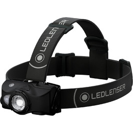 Ліхтар налобний Ledlenser MH8 Outdoor, чорний, акумуляторний, 600 люмен, регульований, до 40 годин роботи, червоне/зелене/синє світло, живлення від 2xAA, блокування транспортування, для полювання та риболовлі