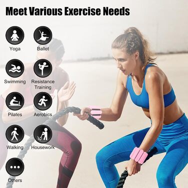 Важільчики для зап'ястя та щиколоток RYACO, 2 шт. (2x0,5KG), регульовані манжети, для рук, ніг та плечей, для ходьби, бігу, йоги, пілатесу, аеробіки, рожеві