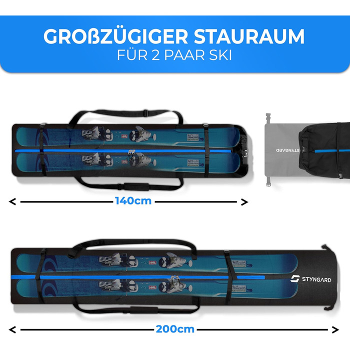 Чохол для лиж STYNGARD Kitzbühel (2 пари, до 200 см) - чорно-синій, водонепроникний