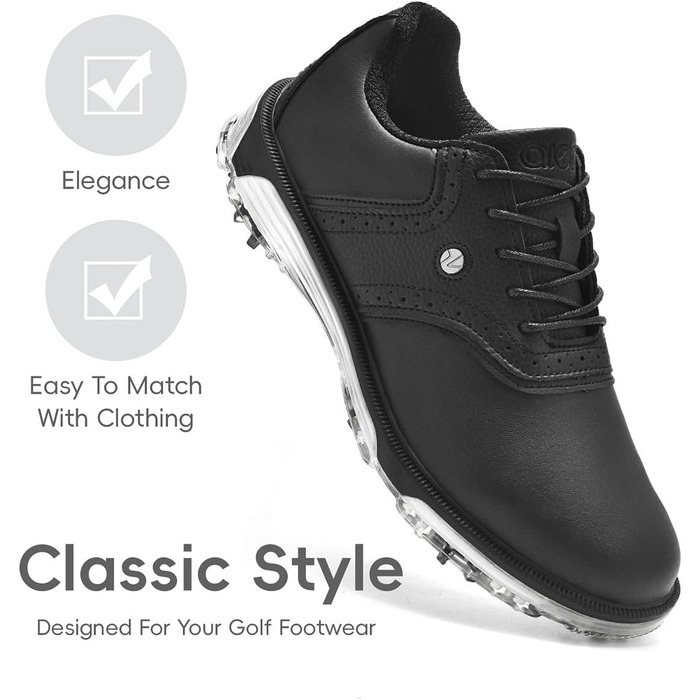 Гольф-взуття чоловіче ULTIANT, водонепроникне, без шипів, класичне, зручне. Кросівки для гольфу, тренувальні кросівки (Чорний, 45 EU)