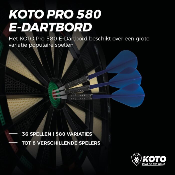 KOTO Електронна м'яка дартс-дошка 42,5×2,5×52 см, 6 дротиків, 30 запасних наконечників, 36 ігор, 580 варіантів, декор для приміщення