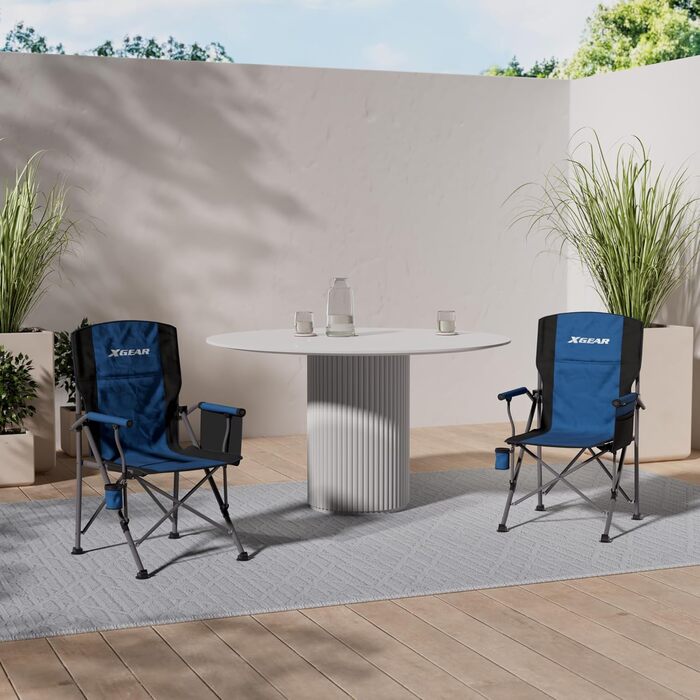 XGEAR Складний стілець, туристичний, для відпочинку на природі, з підлокітником та кишенькою, для риболовлі, фестивалів, пікніків (блакитний)