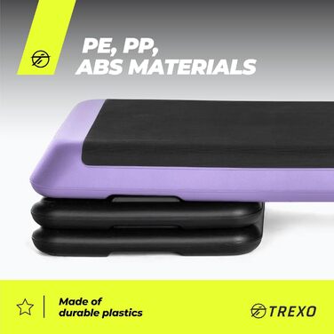 Аеробний степ-платформа TREXO для фітнесу, кардіо та домашніх тренувань, регульована висота 10/15/20 см, навантаження до 250 кг, 109x41 см, рожевий/оранжевий/сірий/зелений/фіолетовий